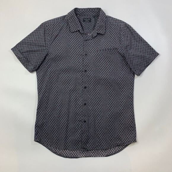 7Diamonds Shirt Mens Medium Gray Burgundy Stretch Cotton Blend Printed Button Up - Picture 2 of 10